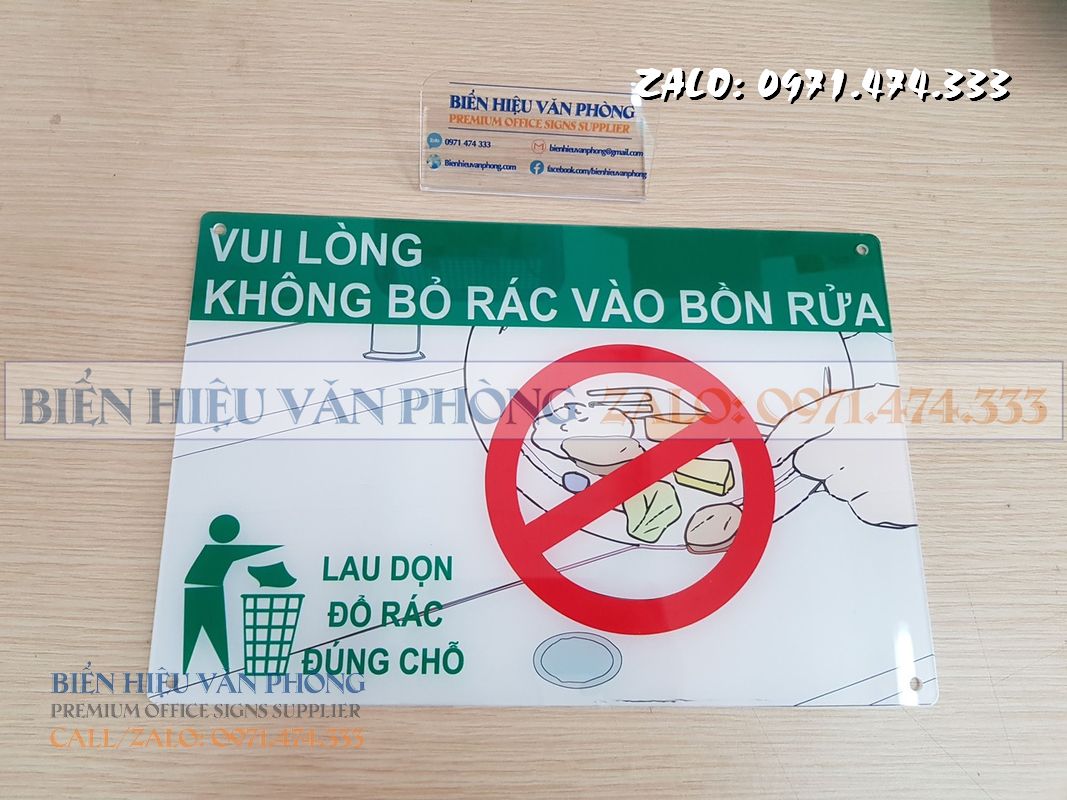 Biển không bỏ rác vào bồn, bảng chú ý rác bồn rửa