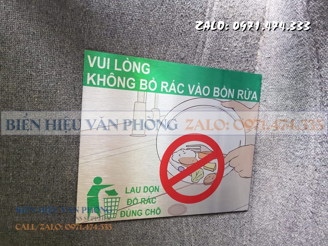 Biển không bỏ rác vào bồn, bảng chú ý rác bồn rửa