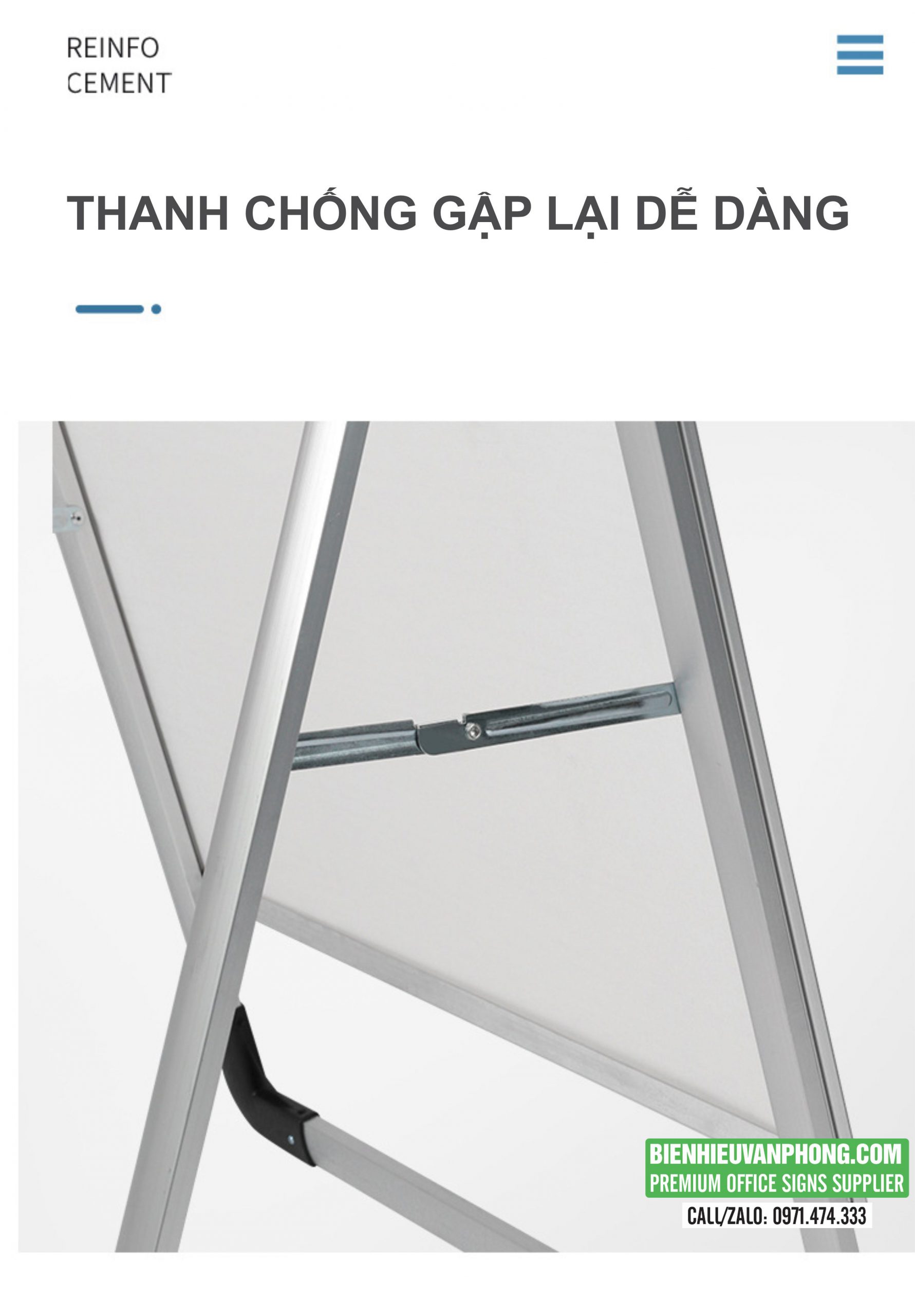 Kệ nhôm chữ A thay đổi nội dung dễ dàng với nắp bật.