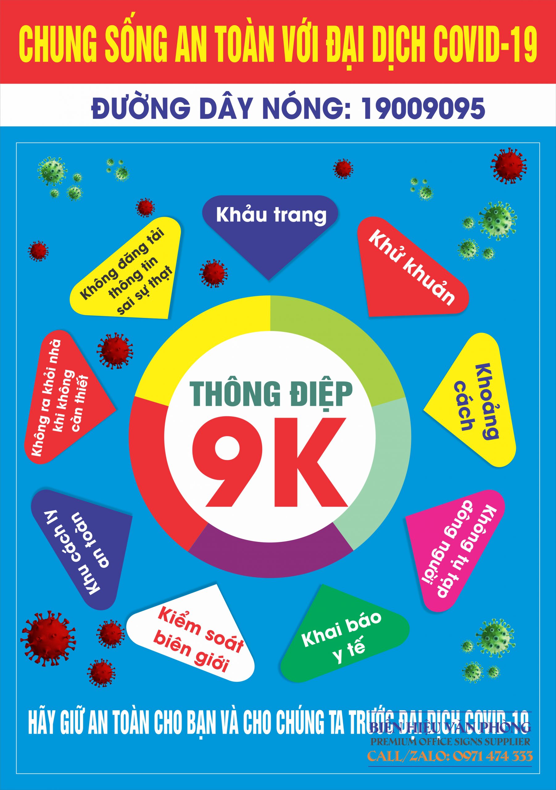 Bảng chung sống an toàn với covid, thông điệp 5K, thông điệp 9K