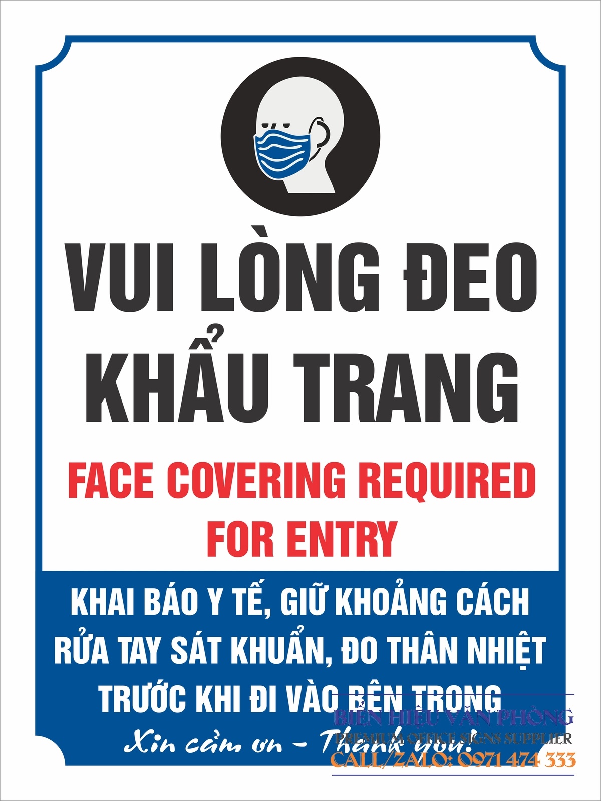 Bảng chú ý đeo khẩu trang, bảng covid 19, chú ý covid 19 hai mặt