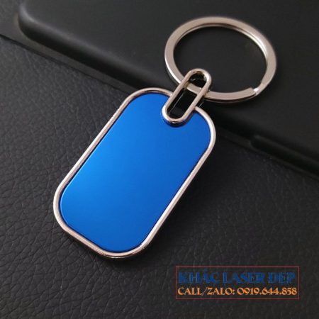 Móc chìa khóa sticker 2 mặt hình chữ nhật, móc chìa khóa màu xanh dây thép không gỉ màu hồng, biển số khách khắc chữ