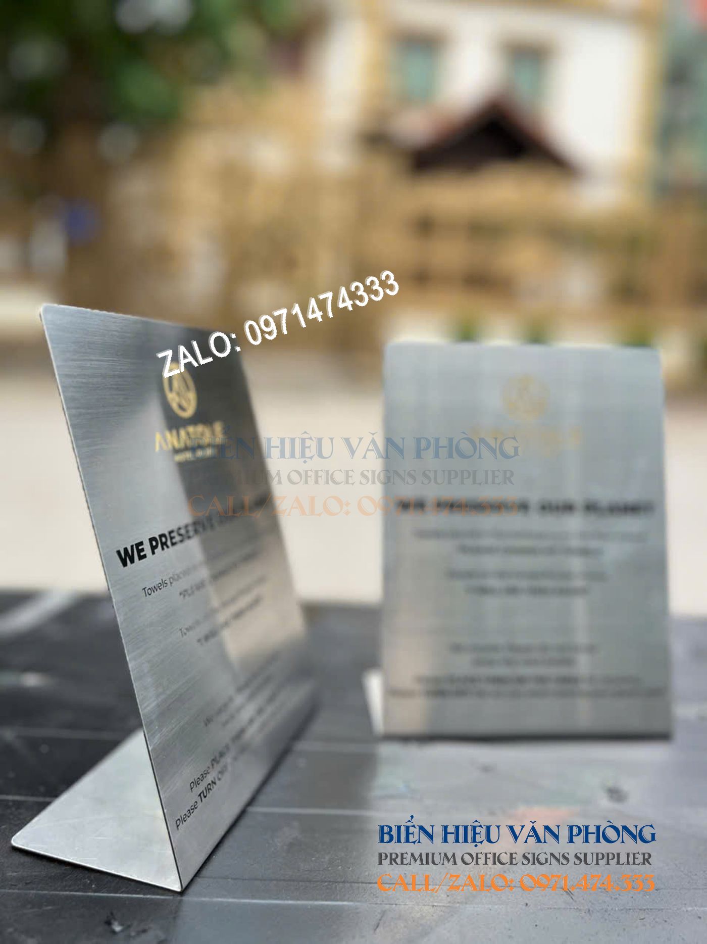 Bảng chú ý sử dụng hotel, bảng sử dụng phòng khách sạn, biển sử dụng khăn tắm, bảng để bàn quy định hotel