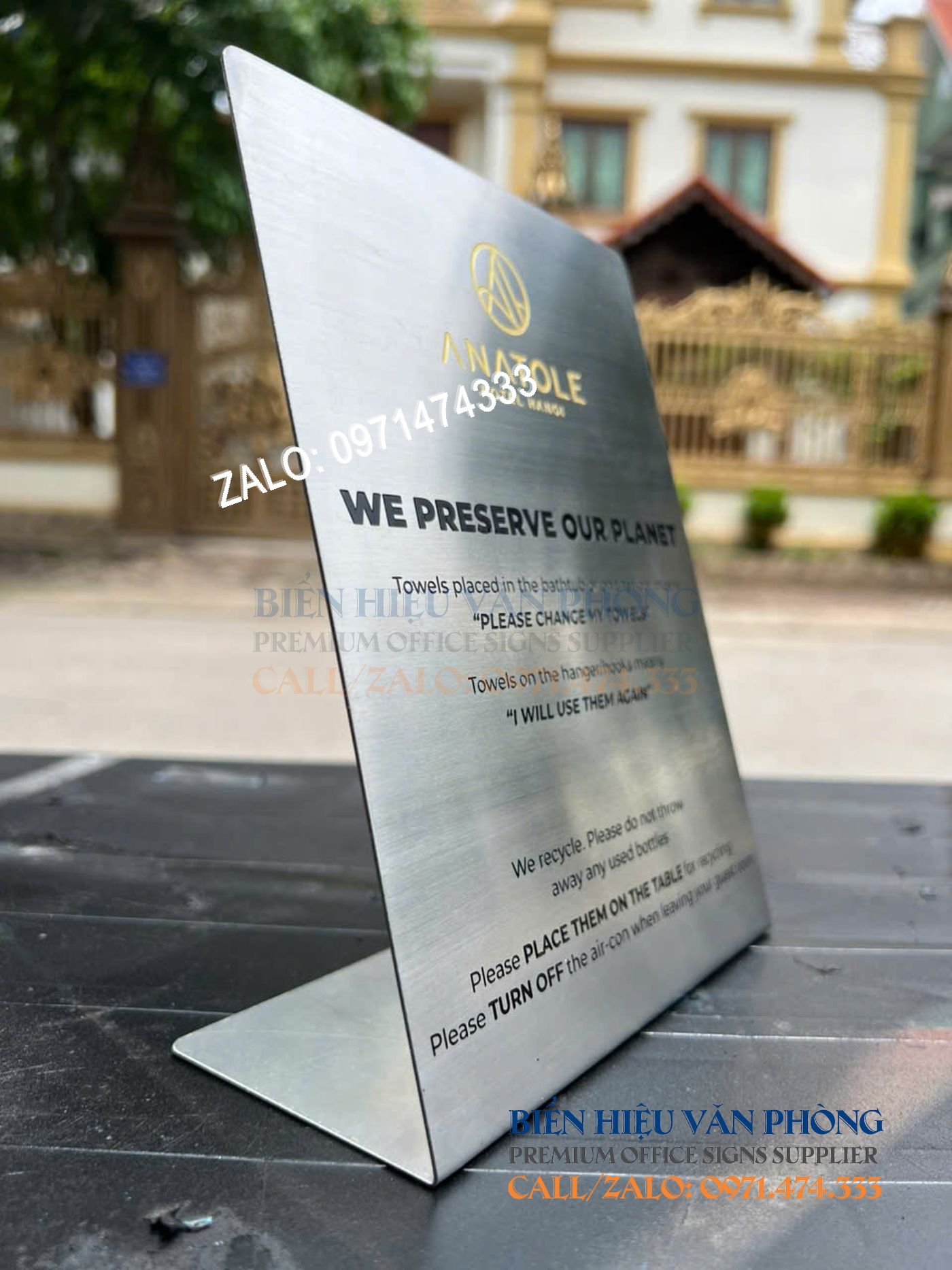 Bảng chú ý sử dụng hotel, bảng sử dụng phòng khách sạn, biển sử dụng khăn tắm, bảng để bàn quy định hotel